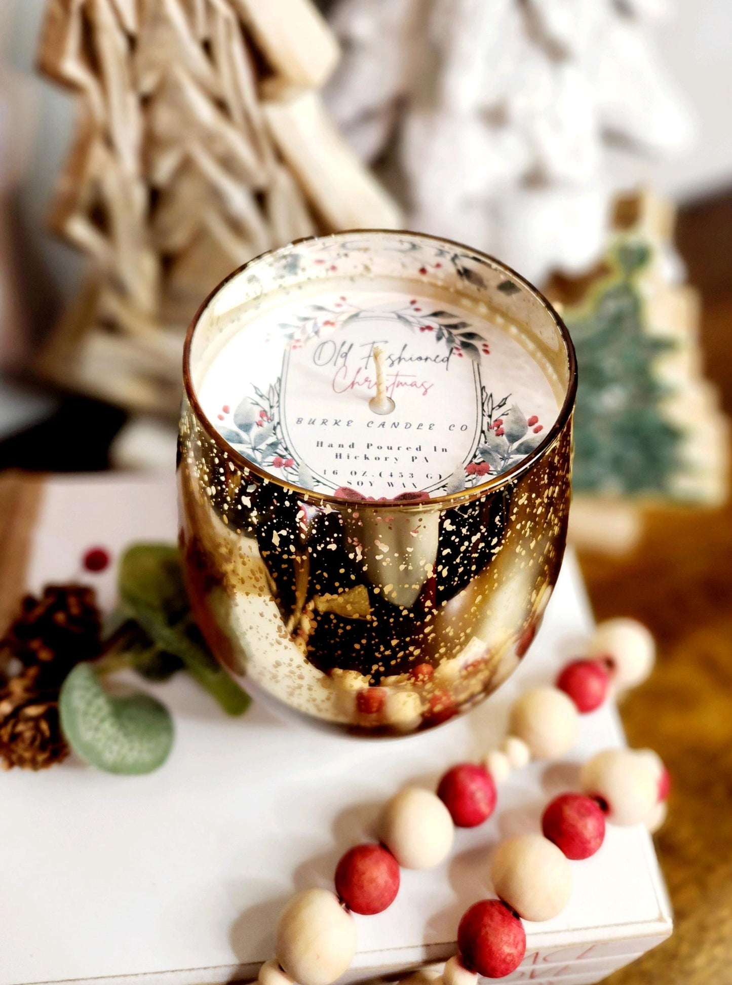 Old Fashioned Christmas Gold Mercury Glass Candle