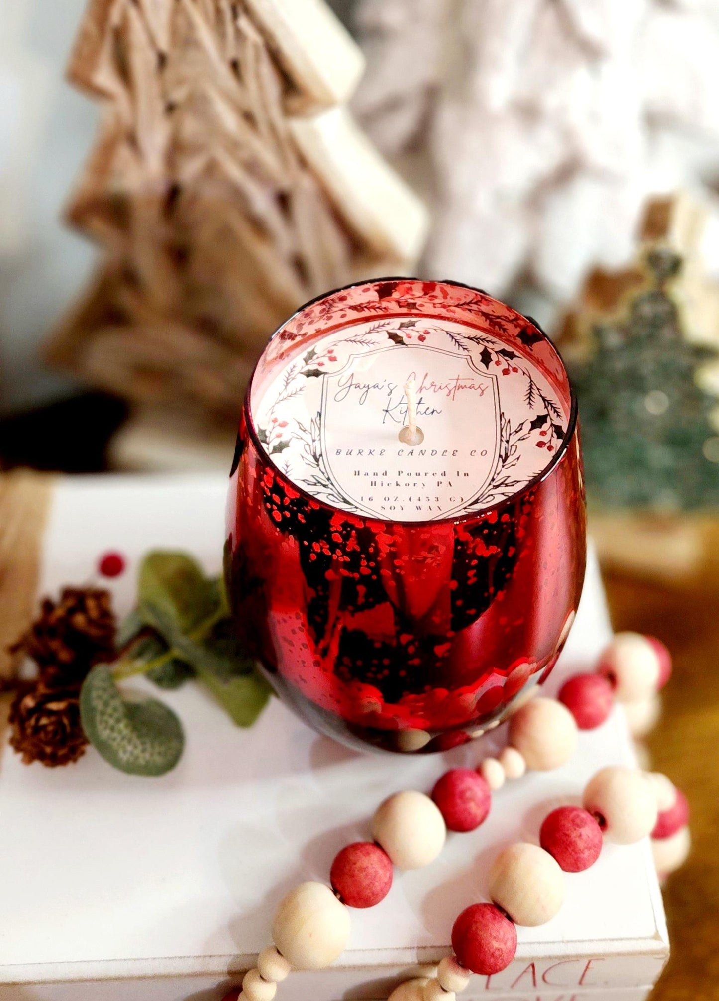 Yaya's Christmas Kitchen Red Mercury Glass Candle