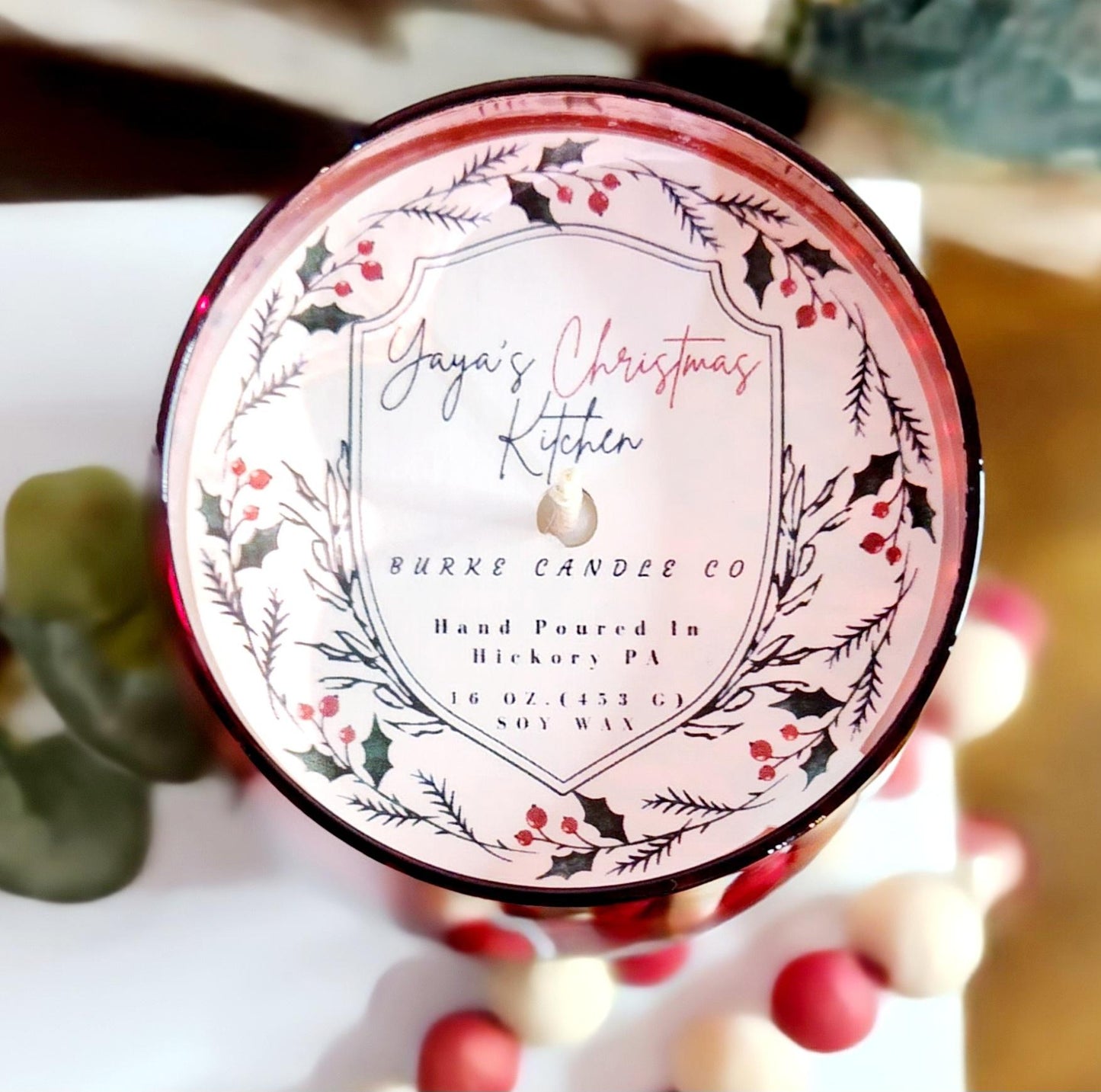 Yaya's Christmas Kitchen Red Mercury Glass Candle