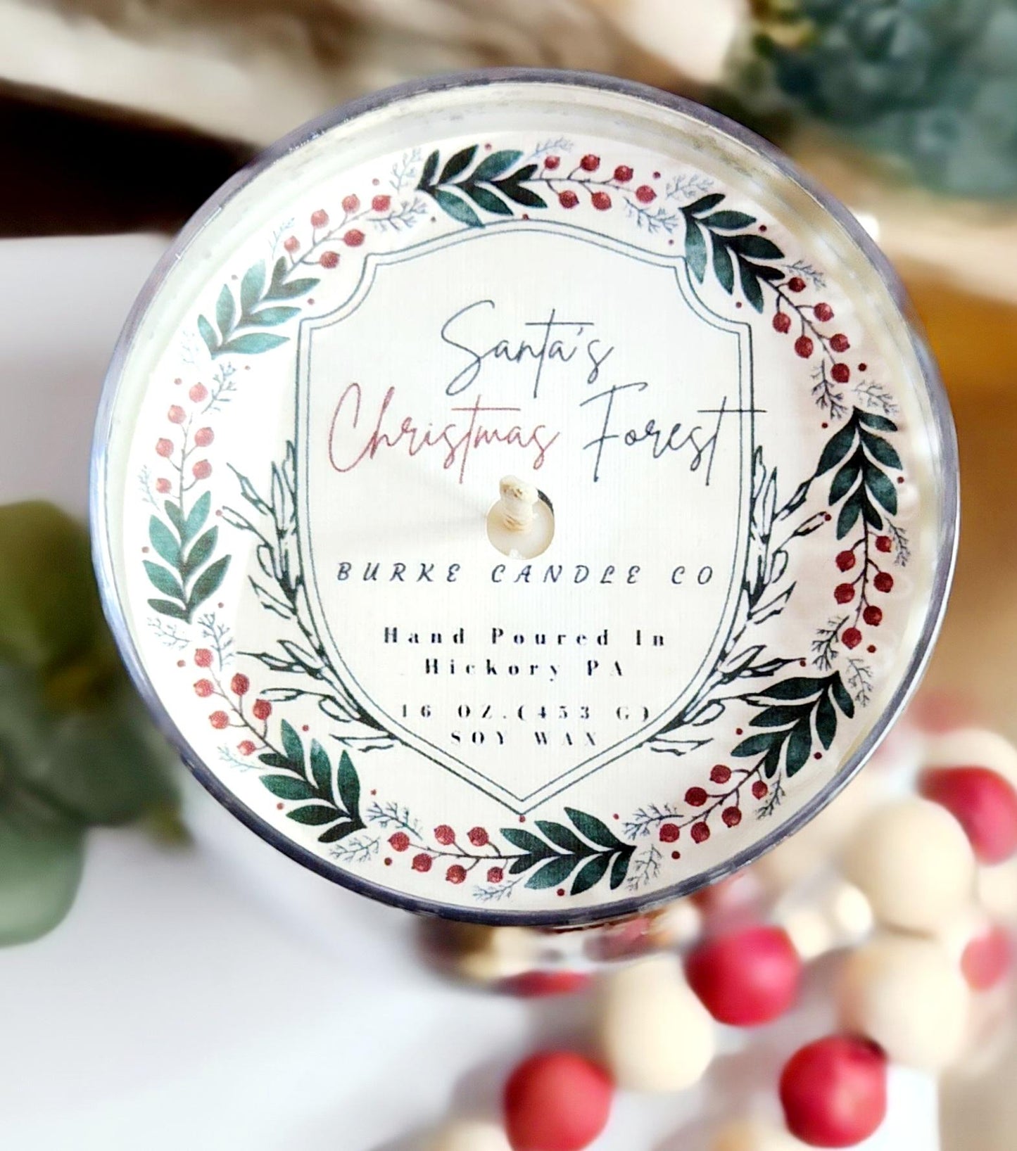 Santa's Christmas Forest Silver Mercury Glass Candle