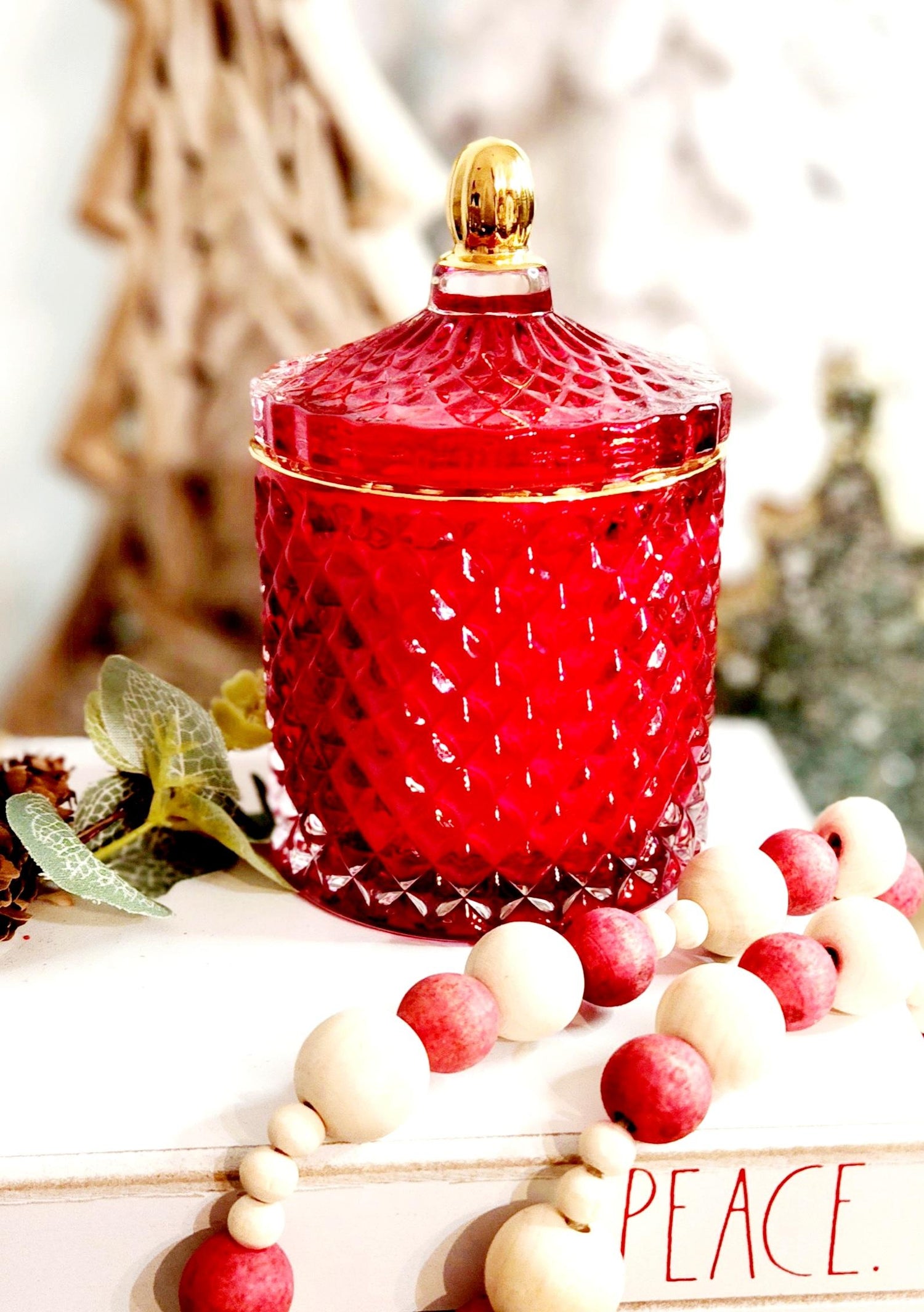 Ruby Red French Cut Glass Cranberry Prosecco Candle