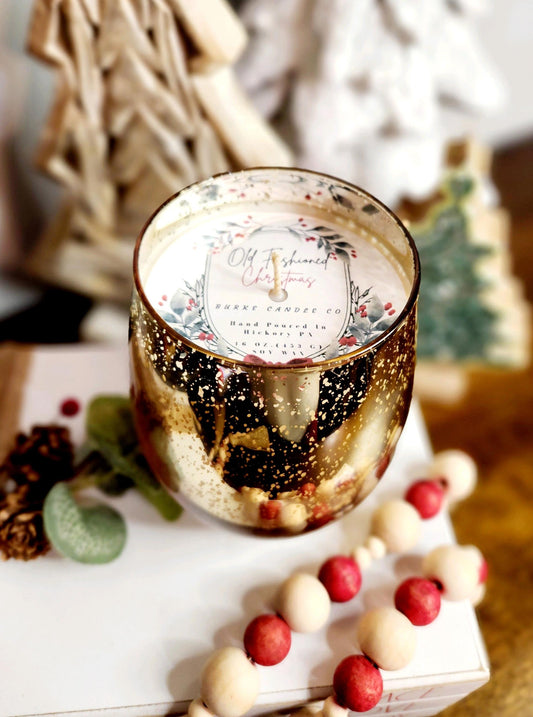 Old Fashioned Christmas Gold Mercury Glass Candle